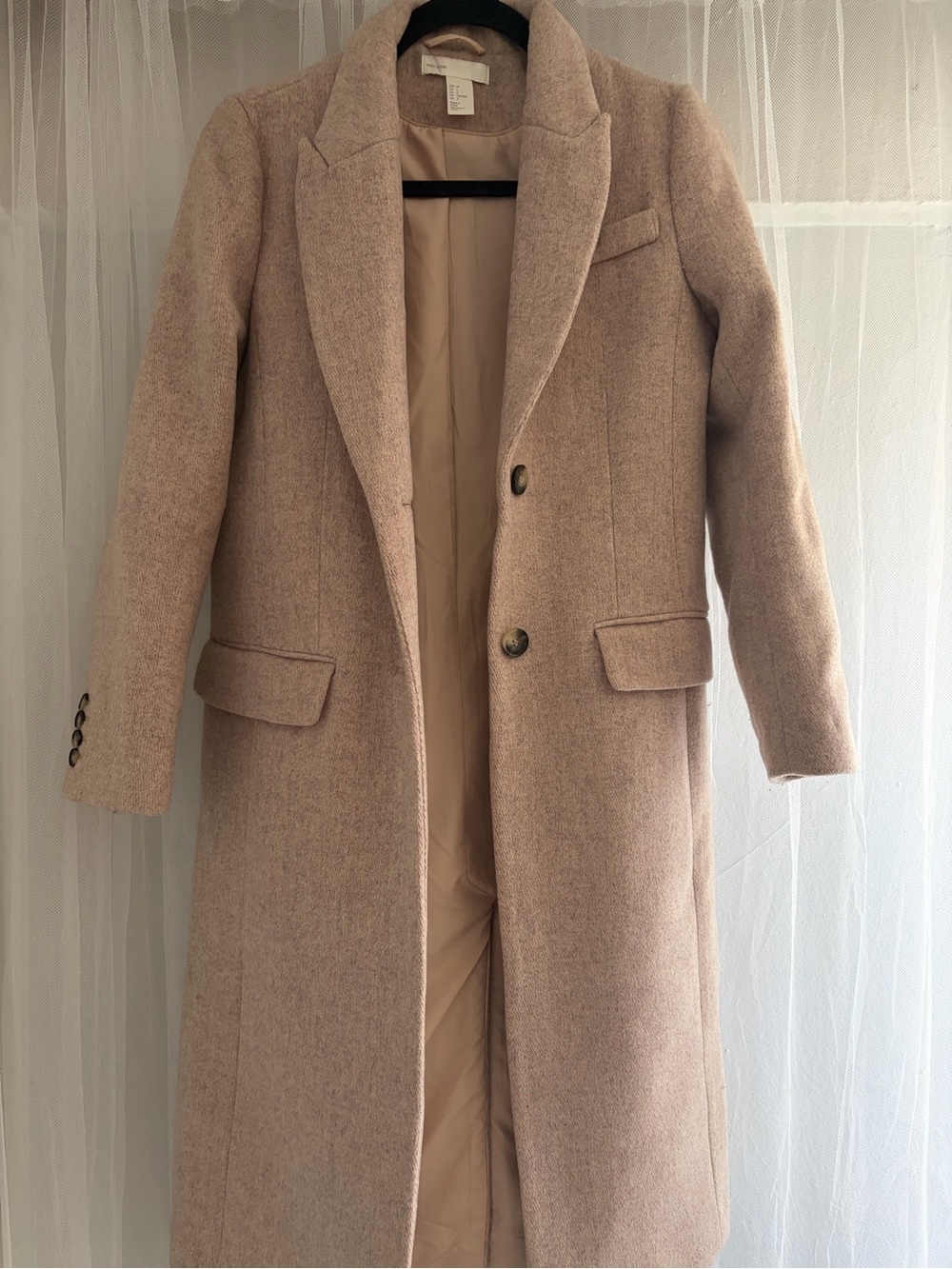 H&M Women's Long Pea Coat in Light Taupe